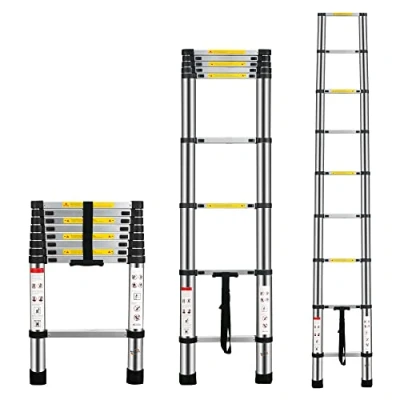 Image of Multibao 8.5Ft 2.6M Telescopic Ladders Telescoping Extendable Aluminium Folding Extension Portable 9 Steps 150kg Capacity Loft Collapsible DIY Multipurpose