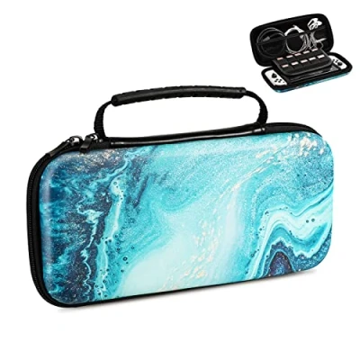 Image of TiMOVO Carrying Case Compatible with Nintendo Switch OLED Model 2021 &amp; Switch, Durable Hard Shell Game Storage Handbag Portable Travel Bag PU Pouch Pocket for 10 Cards Accessories, Gilding