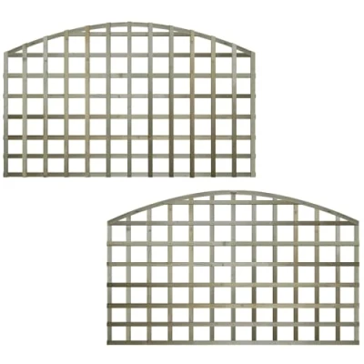 Image of Premier Garden Standard Trellis Panels 120mm Squares Arched Design Width: 6ft (183cm) x Height @ Shoulder: 3ft (90cm) + 20cm Arch on top Fence Panel Topper Wave affect with Concave