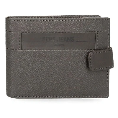 Image of Pepe Jeans Checkbox Horizontal Wallet with Click Closure Grey 11 x 8.5 1 cm Leather, Grey, One Size,