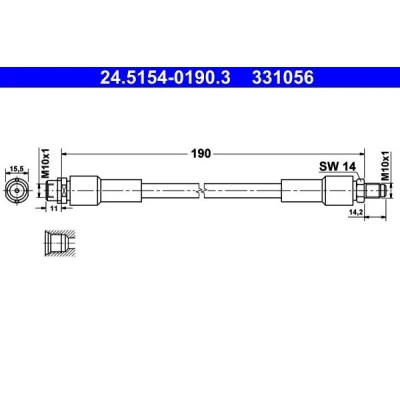 Image of 4E0611775, 4E0611775A, 4E0611775G, 4E0611775K Brake Hose ATE 24.5154 0190.3 190mm M10x1mm AUDI: A8 D3