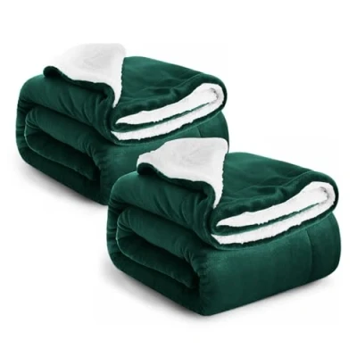 Image of IR Imperial Rooms Sherpa Fleece Blanket 2 Pack Bed Throws Blankets For Sofas Soft Fluffy Thick Reversible Microfiber Throw (Emerald, Double (150 x 200 Cm))