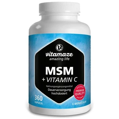 Image of MSM Capsules with Vitamin C 360 for 6 Months 1334 mg Daily Dose of Organic Sulfur Powder, 99.9% Pure Methylsulfonylmethane German Quality Supplement