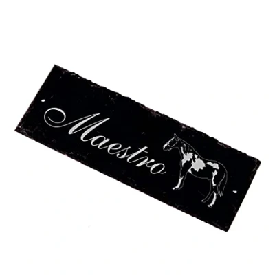 Image of Sign Slate Horse Pinto Box Stable Board Choice of Name 22 x 8 cm