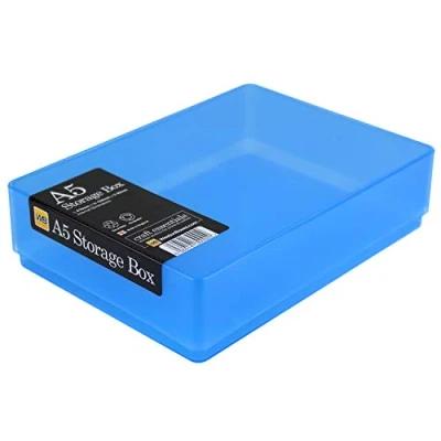 Image of WestonBoxes A5 Plastic Craft Storage Boxes with Lids for Art Supplies, Paper and Card 1.8 Litre Volume (Blue, Pack of 10)