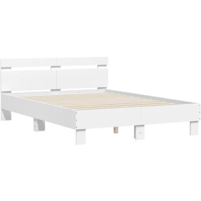 Image of vidaXL Bed Frame with Headboard Base Double 135x190 cm, White Engineered Wood, Modern Style Storage Drawers for Bedroom