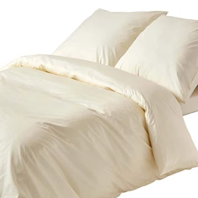 Image of HOMESCAPES Cream Pure Egyptian Cotton Duvet Cover Set Euro Size 155 x 220 cm 200 TC 400 Thread Count Equivalent Pillowcase Included Quilt Bedding