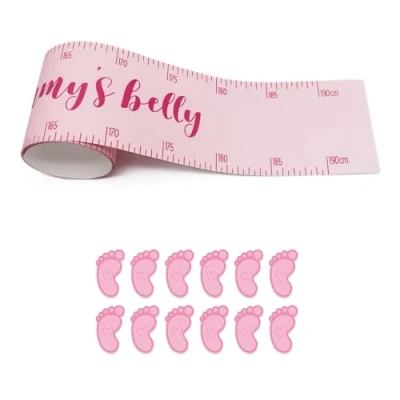 Image of YANGLY How Big is s Belly? Includes 1 Belly Measuring Tape and 12 Stickers, Gender Neutral Fun Baby Shower Game