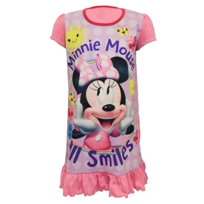 Image of Disney Girls Minnie Mouse Nightie Nightdress Night Shirt Sizes 2 6 Years (4 5 Years) Pink
