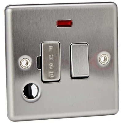 Image of KnightsBridge 13A Switched Fused Spur Unit with Neon &amp; Flex Outlet Rounded Edge Brushed Chrome