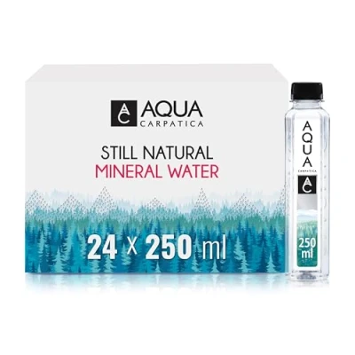 Image of AQUA Carpatica 250ml x 24 Pure Natural Still Mineral Water Pack Bottled Water, Virtually Nitrate Free, Low Sodium, Naturally Alkaline, Electrolytes, Premium Multipack 100% Recyclable