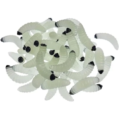 Image of 50Pcs 1Inch Silicone Soft Maggot Worm Artificial Bread Fishing Lure (Luminous)