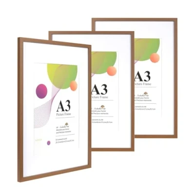 Image of Scholar Tree A3 Brown Frame 3 Pack Picture Frame, Frames 29.7 x 42cm, with Wall Hanging, Wooden Photo A4 Mount