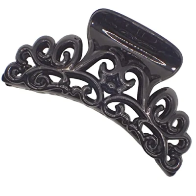 Image of Topkids Accessories 9cm Black or Brown Tort Hair Claw Clip, Detailed for Women &amp; Girls, Thick Claw, Clips Clips, Medium Clamps Claws (Black Filigree)