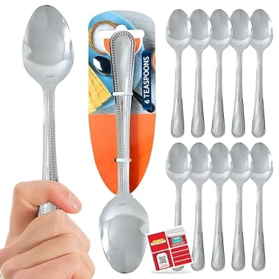 Image of SOL Teaspoons Set of 12 Stainless Steel 6 x 2 for Dessert, Coffee Tea Spoons Dishwasher Safe Small Home, Kitchen and Restaurant Teaspoon, Spoon