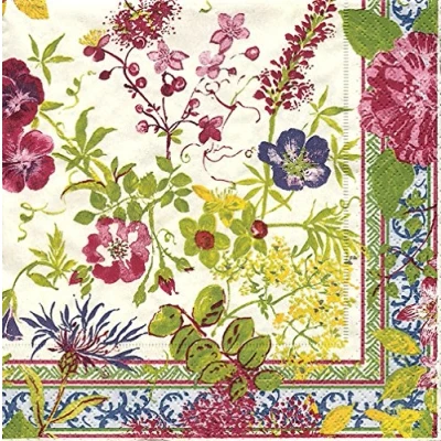 Image of Entertaining with Caspari Cocktail Napkin, Mille Fleurs Green, Box of 40