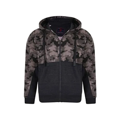 Image of KAM Big &amp; Tall Charcoal Camo Colour Block Zip Through Hoodie Men&#039;s