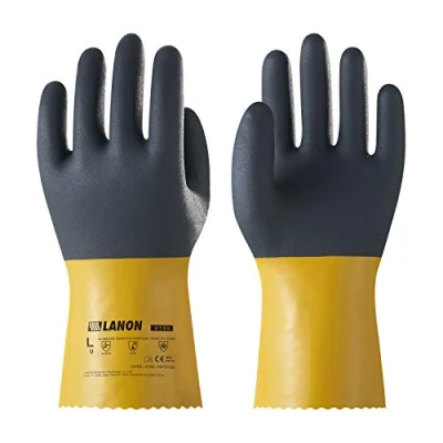 Image of LANON PVC Chemical Resistant Gloves, Reusable Heavy Duty Work Acid, Alkali and Oil Protection, EN 374/388, Non Slip, XXL
