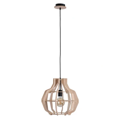 Image of Bento Wire Frame Pendant Ceiling Light Black, Wood, 38.5cm, 1x E27