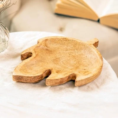Image of HomeZone Wooden Maple Leaf Tray Large Durable Mango Wood Trinket Autumnal Home Decor perfect for trinkets, jewellery, key dish or serving food