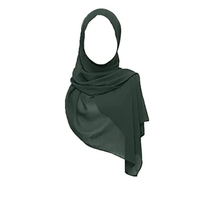 Image of KAV Women Plain Elegant Chiffon Head Scarf Hijab Silk Changer and Color Turban Light Large Maxi Hair Wrap Cover for Girls Shawl Piece (Dark Green)