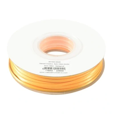 Image of Vaessen Creative Satin Ribbon, Golden Yellow, 3mm x 100m Double Sided Shine for Card Making, Scrapbooks, Gift Wrapping and Other Craft Projects, Gold