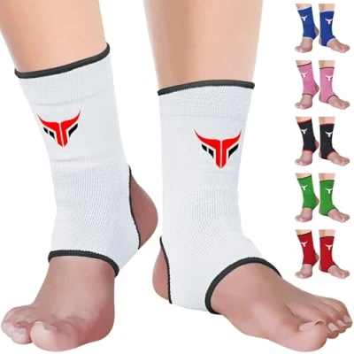 Image of Mytra Fusion Ankle Support MMA Muay Thai kick Boxing training Brace Breathable Elasticated Compression Foot (White, L/XL)
