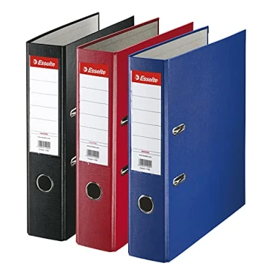 Image of Esselte Group Pack 3 A4 Lever Arch File, 550 sheets Capacity, PP, Plastic Cover, Red, Blue and Black File Folders, 628327