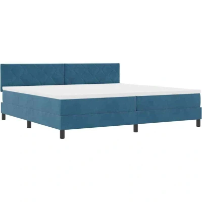 Image of Box Spring Bed with Mattress &amp; led Dark Blue 200x200 cm Velvet Vidaxl