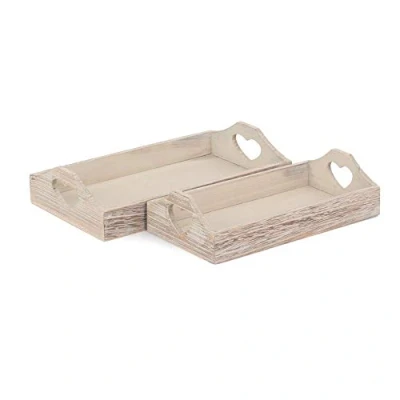 Image of Red Hamper PT158 159 Set of 2 Shallow Wooden Heart Cut Out Tray, Wicker