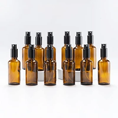 Image of Yizhao 50ml Amber Glass Spray Bottle for Essential Oils, Small Empty Fine Mist Bottle, Cleaning, Aromatherapy, Cosmetic Sprays, Hair 12 Pcs