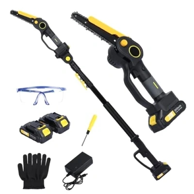 Image of Fiauli 2 in 1 Cordless Pole Saw &amp; Mini Chainsaw,Battery Powered 6inch Electric Saw,Retractable Battery Chainsaw with Batteries,14ft Reach for Tree Trimming (14ft Black)
