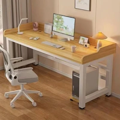 Image of WTIWJY Modern Computer Desk Large Office Desk, Writing Study Table, Workstation, Gaming Metal Sturdy Frame for Home Study(Brown,120x40cm/47.2x15.7in)