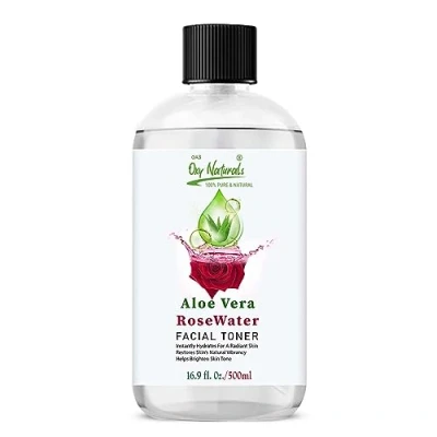 Image of Aloe Vera Gel + Rose Water 500ml Mist Facial Toner with and Hydrating, Cooling Glowing Skin for Moisturizing &amp; Soothing Perfect Face, Body Hair