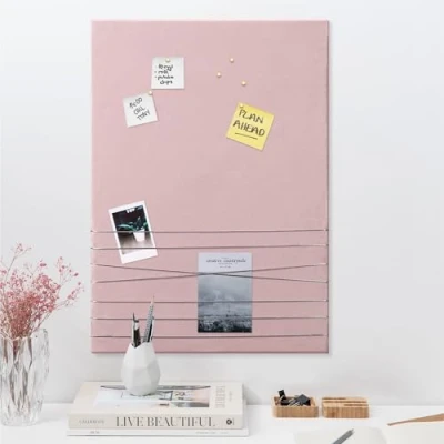 Image of Navaris Photo Pin and Clip Board Velvet for Hanging, Pinning, Displaying Photos, Pictures Bedroom Contemporary Pinboard Pink, Large