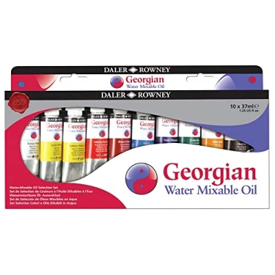 Image of Daler Rowney Georgian 37ml Water Mixable Oil Paint Artist Selection Set, 10 Assorted Colours, Ideal for Professional Artists &amp; Students