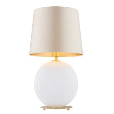 Image of Hamilton Table Lamp With Round Tapered Shade Beige (Gold Inside), Opal Matt (Fluted), Brushed Brass