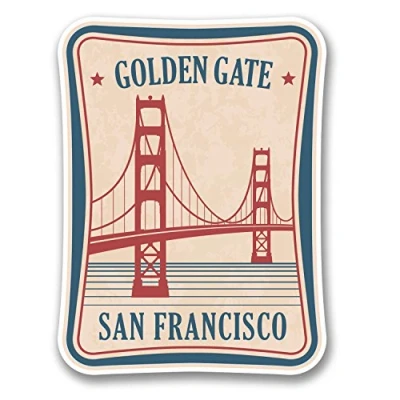 Image of 2 x 10cm Golden Gate Bridge San Francisco USA Vinyl Sticker Travel Luggage #6386 (7.5cm Wide Tall)