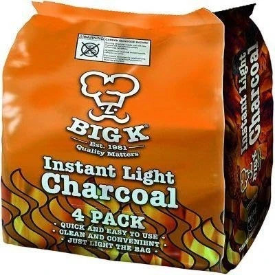 Image of Saras Big K Instant Light Lumpwood Charcoal, 4x1kg Bags BBQ Charcoal