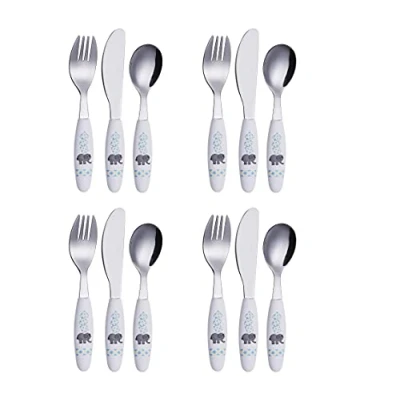 Image of Exzact Children&#039;s Cutlery Stainless Steel 12pcs Set/Kids Cutlery/Toddler Utensils/Flatware 4 x Forks, Safe Dinner Knives, Spoons