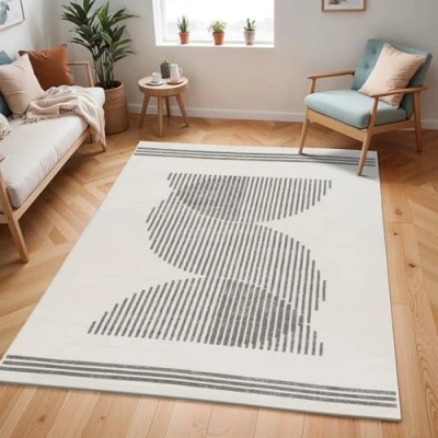 Image of Livabliss Livorno Abstract Rug Area Rugs Living Room 200x274 cm, Dining Room, Lounge, Kitchen, Bedroom Modern Marble Rug, Soft Luxurious Easy Care Medium Pile Large Ivory and Grey