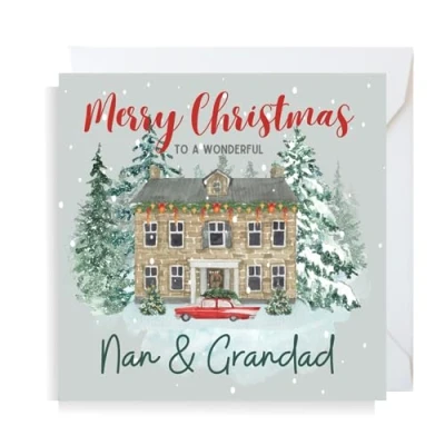 Image of Second Ave Nan &amp; Grandad Christmas House Square Xmas Holiday Festive Greetings Card