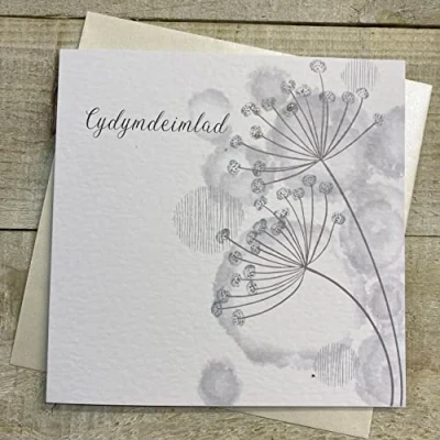 Image of WHITE COTTON CARDS CYDYMDEIMLAD (SYMPATHY) DANDELIONS WELSH SYMPATHY CARD, HANDFINISHED (W D91)