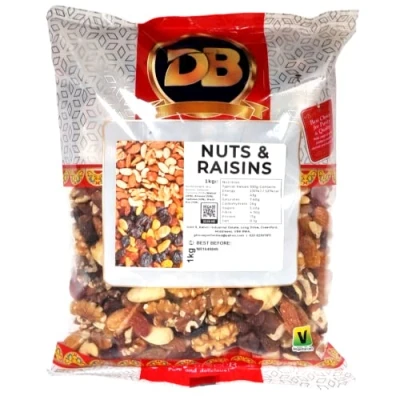 Image of Nuts and Raisin Mix 1kg Premium Quality Raisins Including Walnuts, Almonds, Cashew Brazil nut. Ideal for Baking or as a Snack. Suitable Vegetarian Diets.
