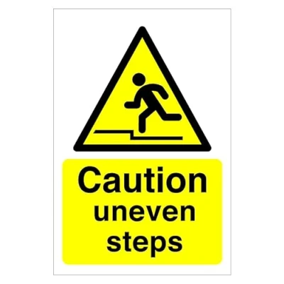 Image of Caution uneven step Safety sign High tack sticker 150mm x 100mm