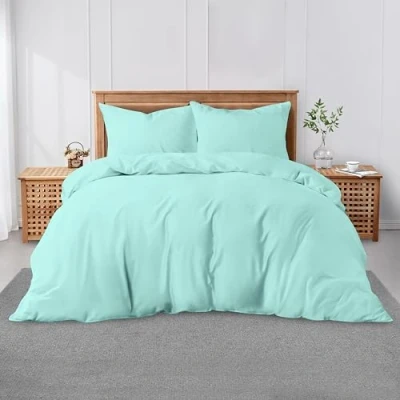 Image of GC GAVENO CAVAILIA Plain Dyed Duvet Covers with Pillowcase Polycotton Lightweight Bedding Quilt Comfortable &amp; Soft Comforter Cover Aqua, Super King (260x220cm)