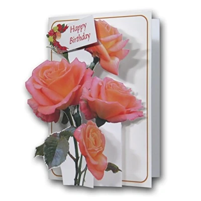 Image of The Pictoria Press HAPPY BIRTHDAY Pink Roses a 3D Pop Up Greeting Card from