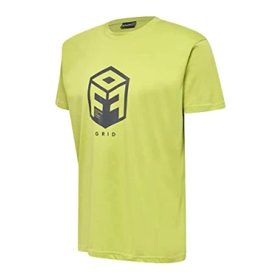 Image of hummel Men&#039;s Hmloffgrid Cotton Jersey S/S T Shirt, Dark Citron/Myrtle, M