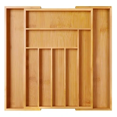 Image of ADEPTNA Large Expandable Bamboo Cutlery Tray Drawer Organiser 7 9 Storage Compartments Holds Kitchen Utensils Office Supplies