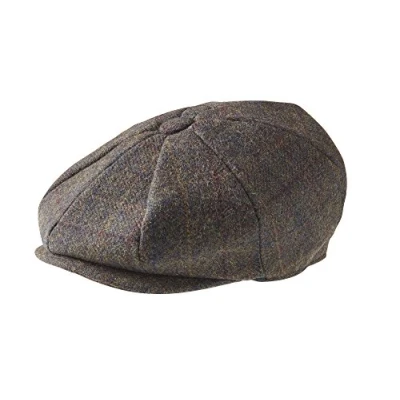 Image of Peaky Blinders &#039;Newsboy&#039; Style Flat Cap Tweed Wool Fabric Variations (Small ( 55 cm), Brown Mountain Check)